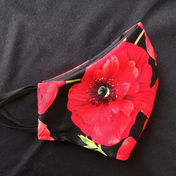Adult Remembrance Poppies Handmade 100% Cotton Face Mask Masque - Picture 1 of 5